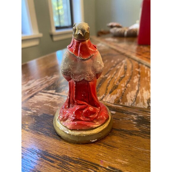 Vintage Hand-Painted Wise Man Figurine Christmas Nativity King Statue Red & Gold - Picture 3 of 6